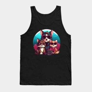 Cute Dog And Cute Cat Watching Together Tank Top